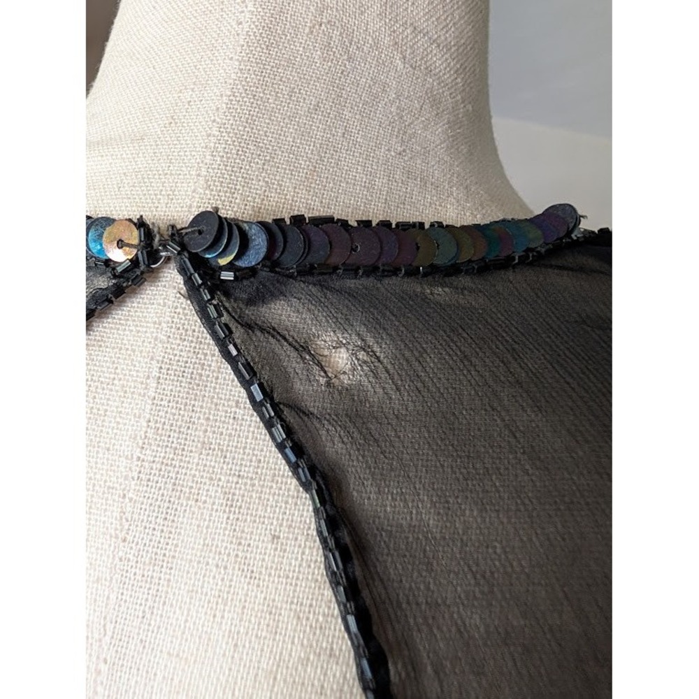 Laurence Kazar Vintage Black Silk Sequin Beaded Evening Top Blouse Petite Medium - Picture 5 of 7